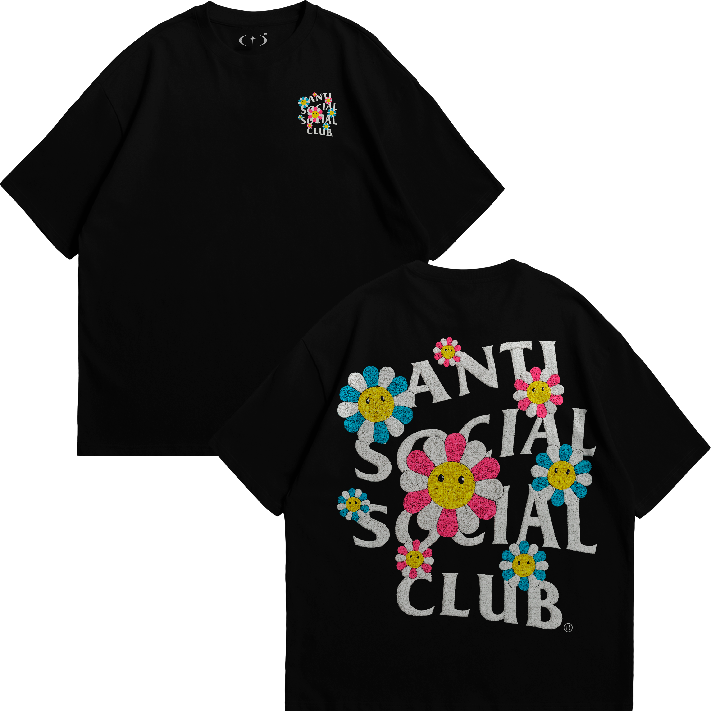 Anti Social Flores Bordado Playera Essential
