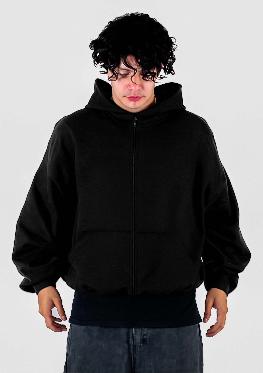 Sudadera con cierre oversized Negra 350 GSM