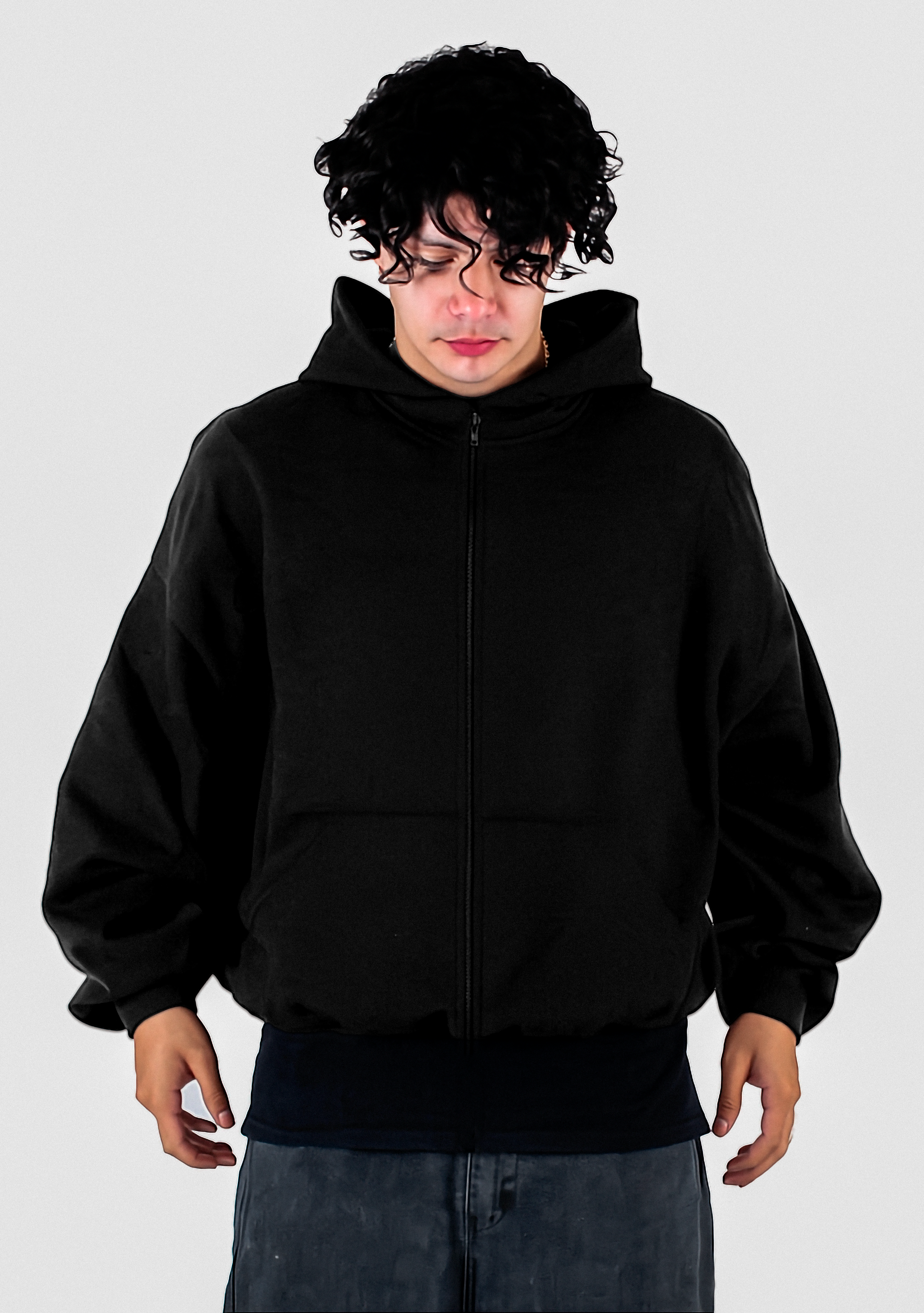 Sudadera con cierre oversized Negra 350 GSM